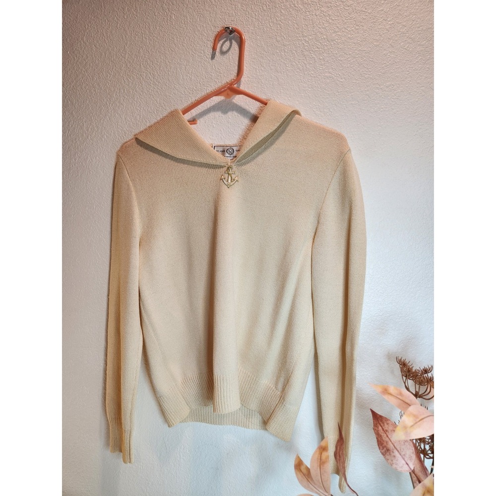 St. John Sport Knit Top Anchor‎ Nautical Sweater Long Sleeve Cream Size S